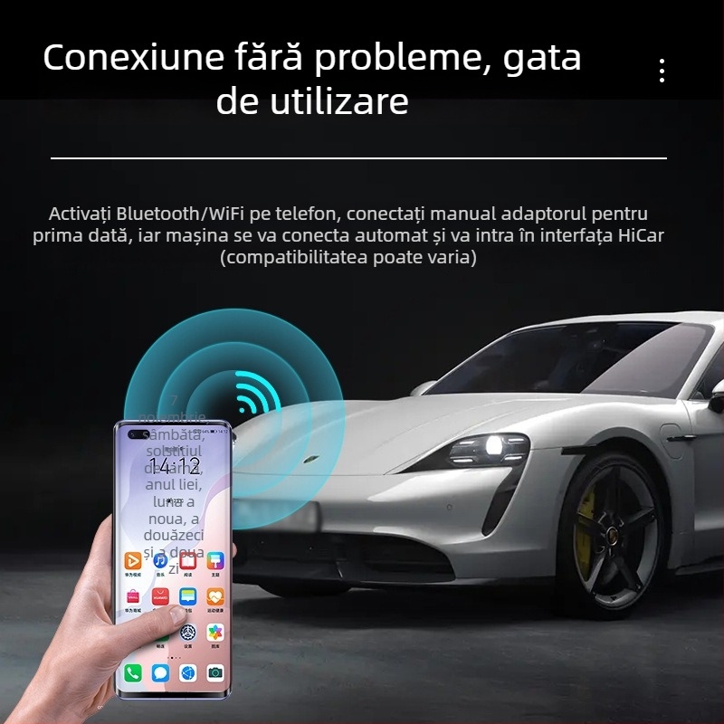 Adaptor CarPlay wireless cu integrare HiCar (Model Y3+, Marca Junfu, 5.0V, 0.25W)