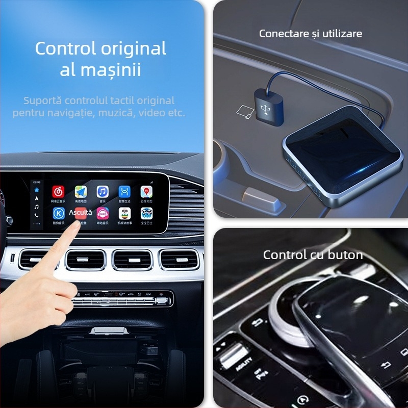 Adaptor CarPlay wireless cu integrare HiCar (Model Y3+, Marca Junfu, 5.0V, 0.25W)