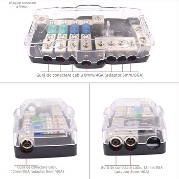 Bloc siguranțe pentru audio auto cu LED, două intrări și patru ieșiri, aliaj de zinc, 12–48 V, 10 W, model Afs