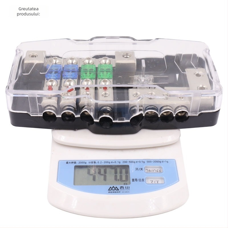 Bloc siguranțe pentru audio auto cu LED, două intrări și patru ieșiri, aliaj de zinc, 12–48 V, 10 W, model Afs