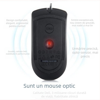 MS116 mouse optic, conexiune USB cablată, 1000dpi, 3 butoane, rotiță de derulare cu patru direcții