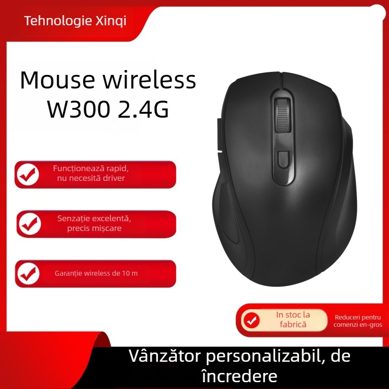 Mouse optic fără fir, 6 butoane, 1600 DPI, receptor USB 2.4 GHz, rază de 10 m