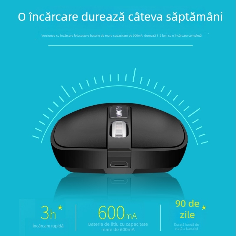 Mouse wireless silențios cu încărcare, 1200 DPI, 2.4G USB, design ergonomic, Model T2