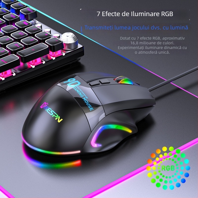 Mouse de gaming X10, 9 taste, USB cablat, 12000 DPI, reglaj DPI în 6 trepte, design ergonomic