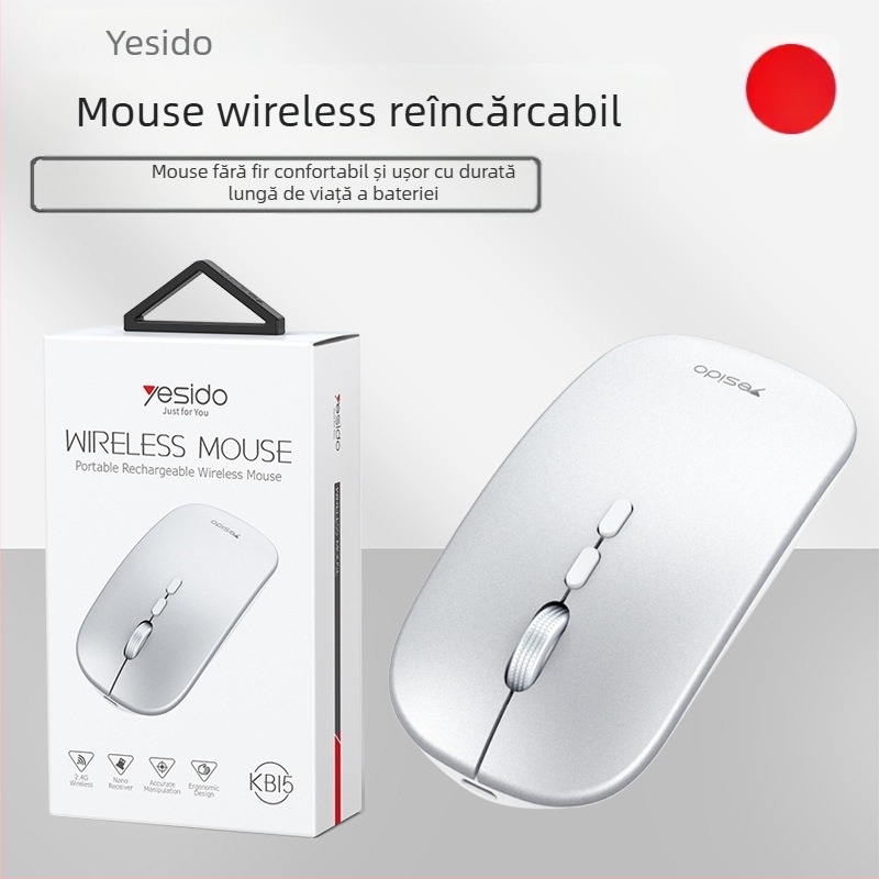 Yesido Mouse fără fir KB15, 5 butoane, senzor fotoelectric, funcționare silențioasă, Plug-and-Play