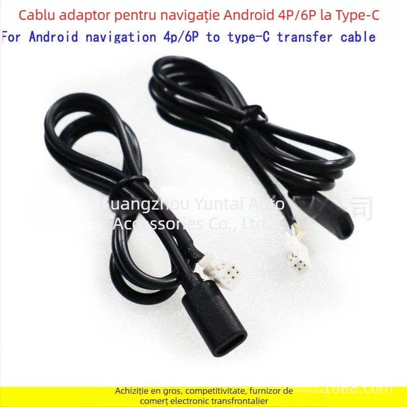 Cablu adaptor 4P6P la Type-C femelă pentru navigație Android — conductor din cupru, compatibil Android, fără personalizare, modificare audio, Evoresn/Yisen