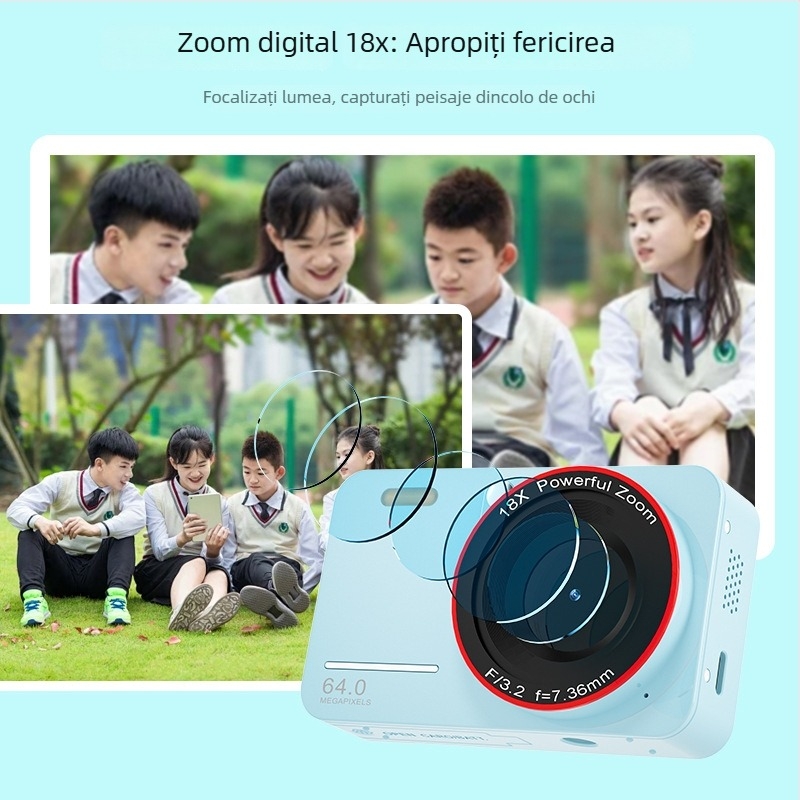 Cameră digitală pentru studenți, zoom optic 18x, obiectiv periscop, senzor CMOS 5MP, ecran LCD de 2,8 inch, stabilizare optică a imaginii, operare manuală completă