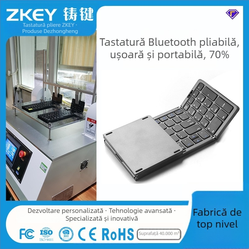 Castkey B089 Tastatură Bluetooth pliabilă, 81 de taste, cu keypad numeric, wireless, compatibilă cu trei sisteme de operare, ABS corp