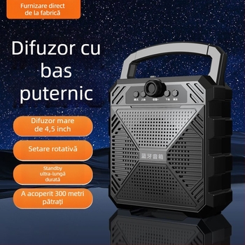 Boxă Bluetooth fără fir, cu Bluetooth 5.0, putere 5W, răspuns în frecvență 100 Hz–20 kHz, raport semnal-zgomot ≥75 dB, baterie detașabilă 1000–1200 mAh.