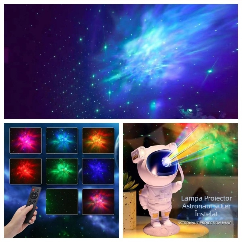 Lampa decorativă astronaut cu difuzor Bluetooth, alimentare USB, telecomandă, montare pe podea sau pe perete
