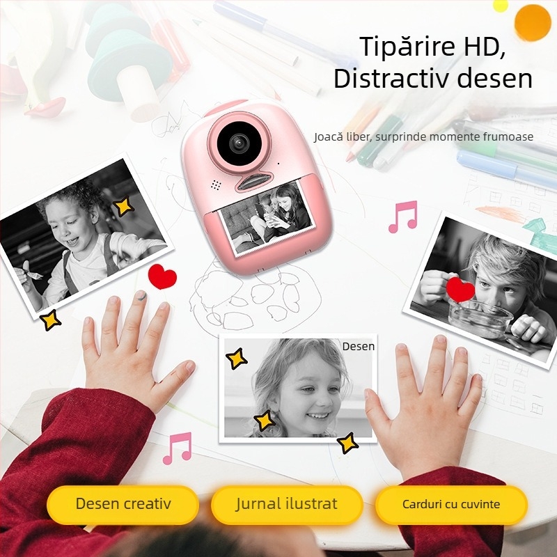 Cameră digitală Polaroid pentru copii cu imprimare termică, obiectiv dual, model D10, card TF, LCD 2,0 inch, senzor 1–5 MP, carcasă ABS