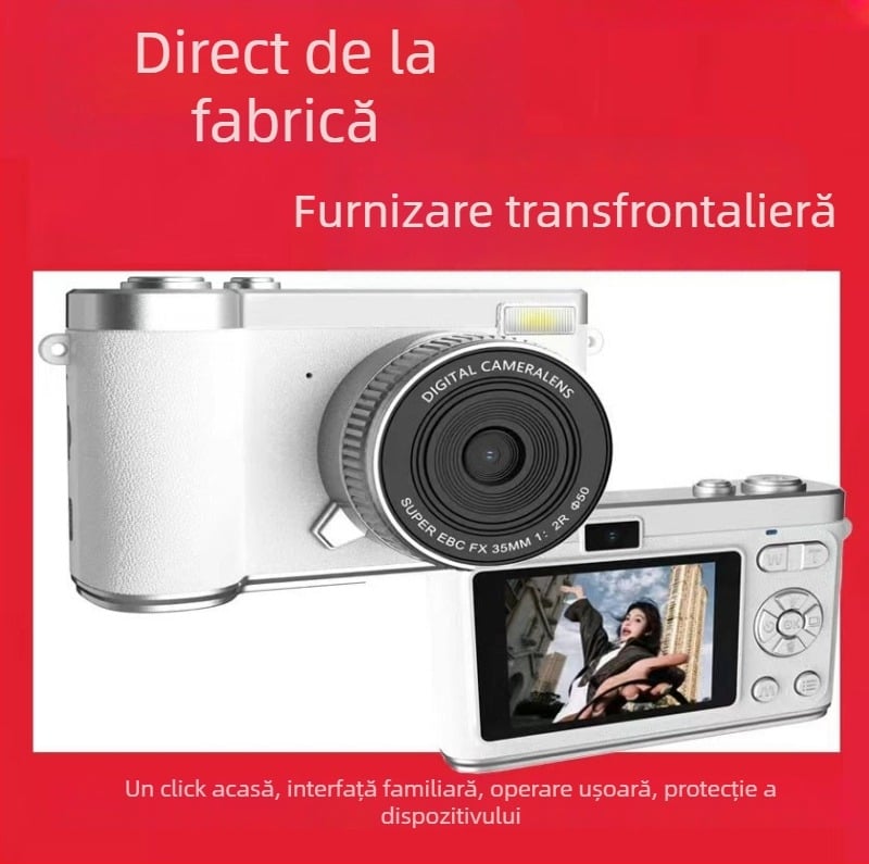 Cameră digitală CCD cu obiectiv dual, zoom optic 8x, ecran LCD 2,4 inch, stocare MicroSD, fotografiere noapte
