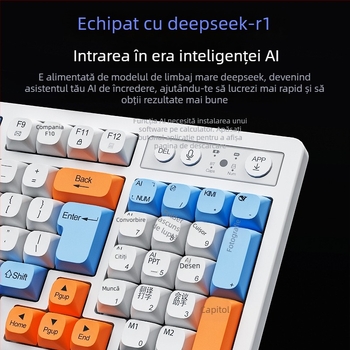 Tastatură AI inteligentă cu trei moduri: USB-C cablat, 2.4G wireless, Bluetooth – 104 taste, ergonomic, personalizare OEM/ODM