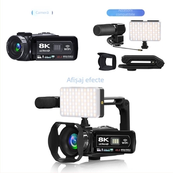 Cameră video 8K portabilă pentru streaming în aer liber: senzor CMOS 48 MP, ecran tactil de 3,0 inch, stabilizare electronică a imaginii, microfon stereo