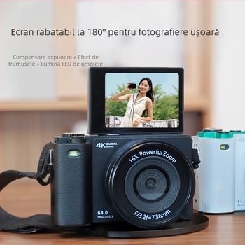 Cameră digitală fără oglindă, HD, zoom optic 16x, autofocus, ecran rabatabil, pentru călătorii și selfie