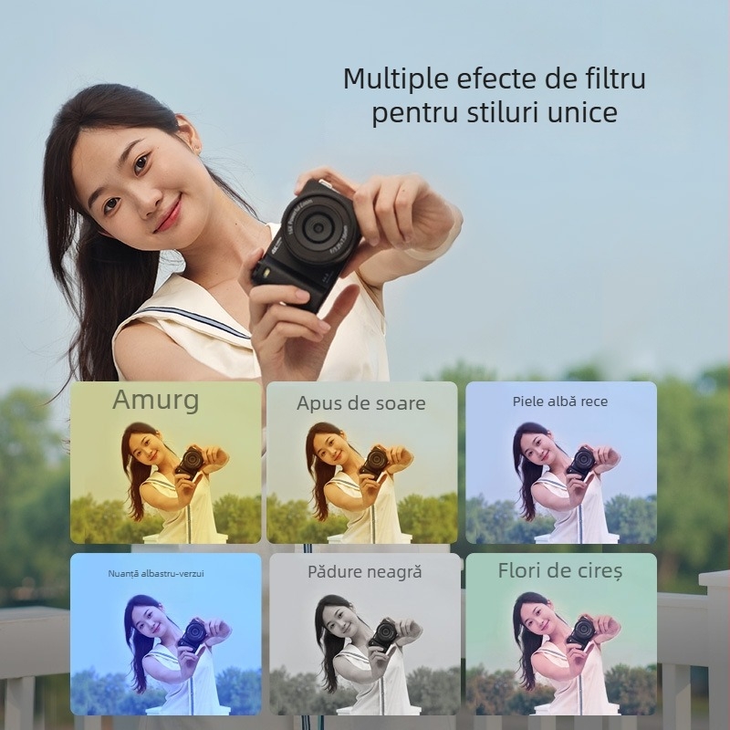 Cameră digitală fără oglindă, HD, zoom optic 16x, autofocus, ecran rabatabil, pentru călătorii și selfie