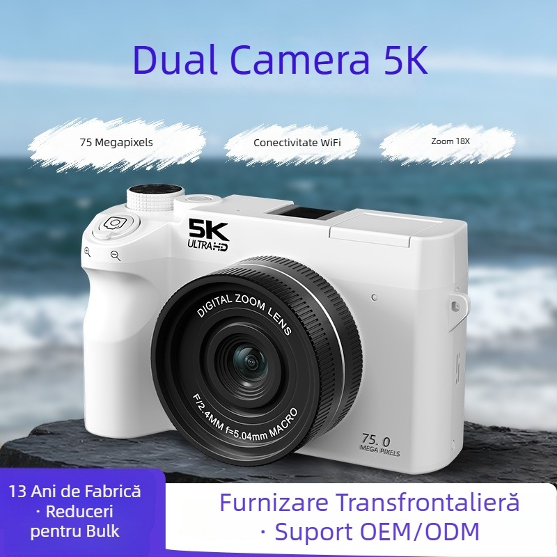 WD07-D Cameră digitală cu două camere: 5K înregistrare video, senzor CMOS 16MP, selfie față și spate, obiectiv periscop, ecran LCD de 3,0 inch
