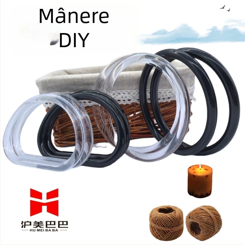 Mâner acrilic cu inel circular în formă D și mâner semicircular pentru geantă, accesoriu DIY, impermeabil, stil proaspăt și dulce