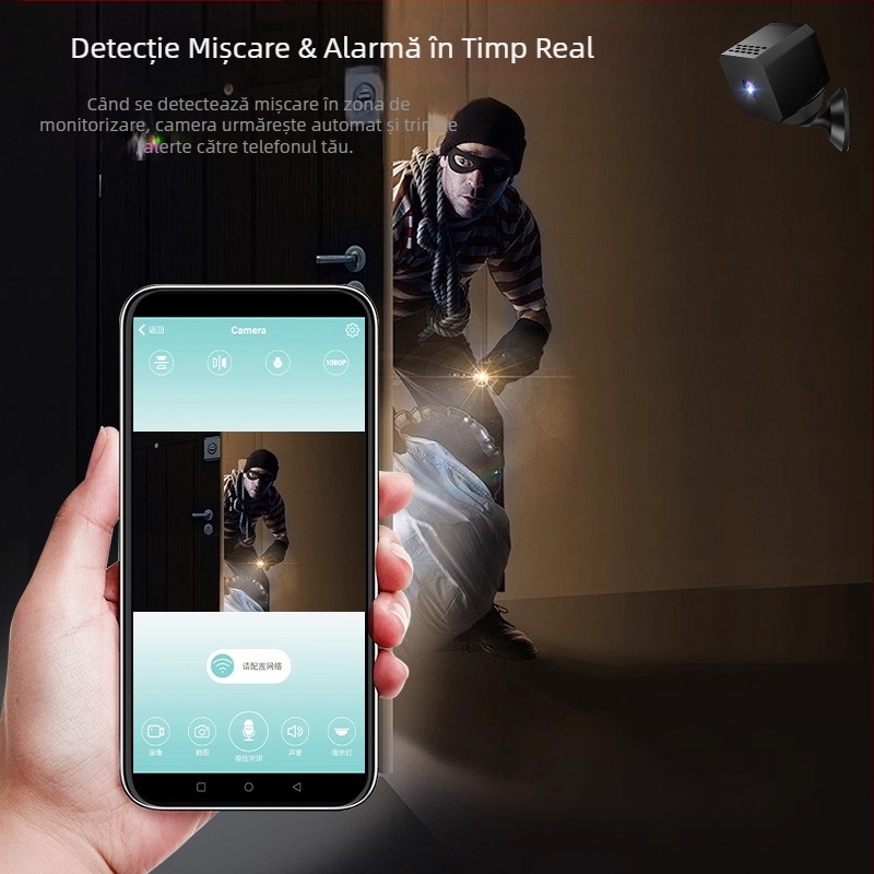 Cameră F1 – 1080P HD Viziune Noapte IR, Cameră de Securitate Wi‑Fi la Distanță, Stocare TF Card + Cloud, Video și Fotografii