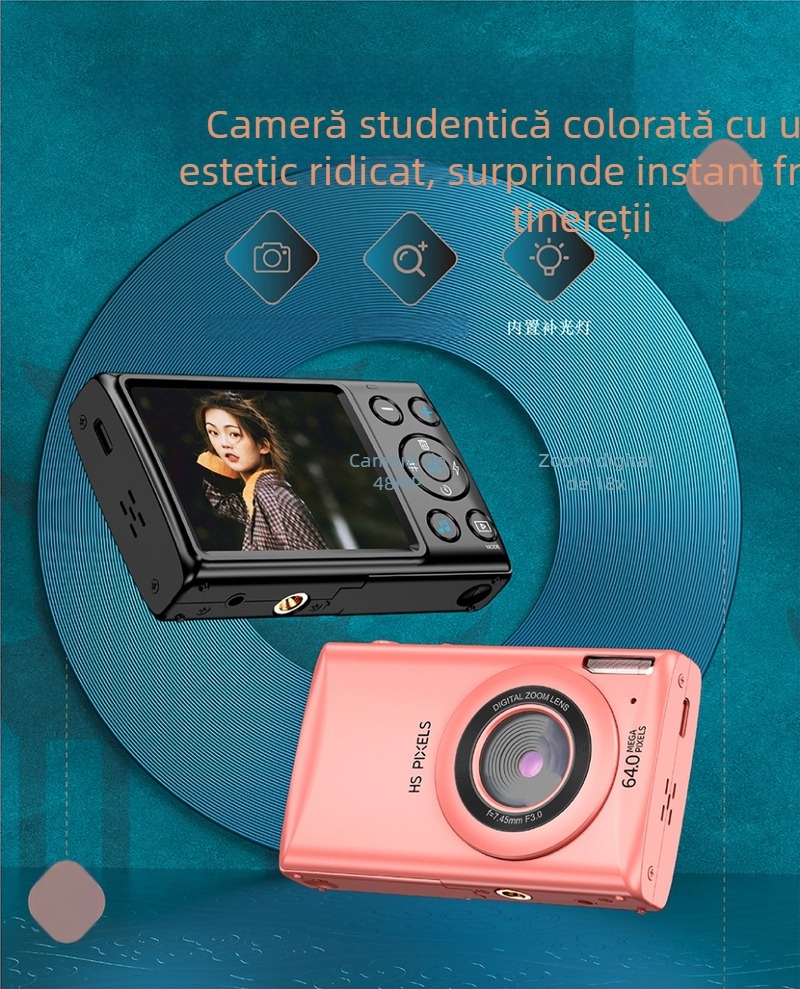 Cameră foto 4K portabilă, multifuncțională, C1 pentru studenți – stocare TF, ecran LCD 2.8 inchi, filtru și fotografiere în rafală
