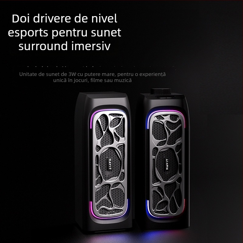 Hawthorne Bluetooth RGB sistem de boxe pentru desktop, stereo cu 2 difuzoare, 5W, alimentare USB, 20Hz-20kHz, SNR ≥75dB