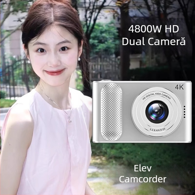 Aparat foto digital pentru copii cu senzor CMOS, 8 MP, zoom optic 8x, suport RAW, stabilizare optică a imaginii.