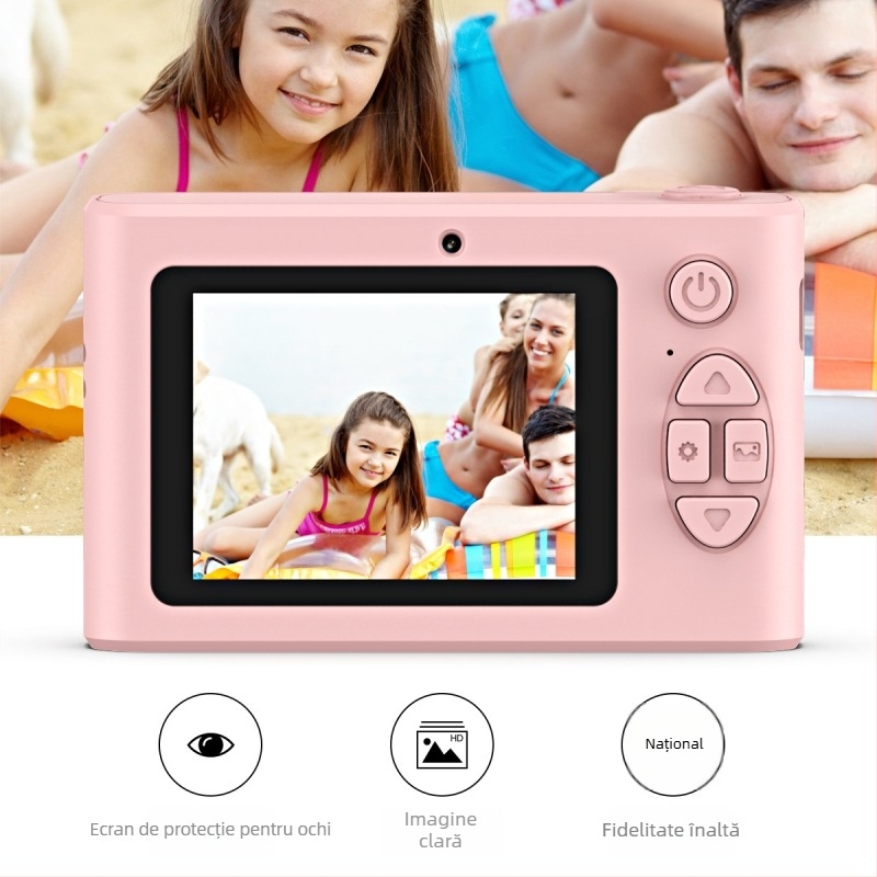 Aparat foto digital pentru copii cu senzor CMOS, 8 MP, zoom optic 8x, suport RAW, stabilizare optică a imaginii.