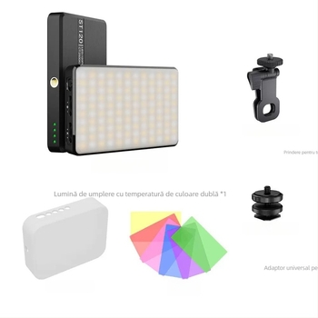 ST-120 LED Lumină de umplere pentru telefon/DSLR – iluminare portabilă pentru streaming live, 10–50W, 3.7V, trei temperaturi de culoare, control manual