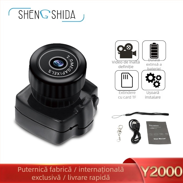 Mini cameră pentru înregistrare video și fotografii, model Y2000, stocare pe card TF, senzor până la 1 MP, caroserie din plastic, autonomie baterie 3-5 ore