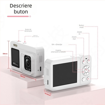 Cameră digitală 4K cu senzor CMOS de 64 MP, zoom optic 18x, ecran LCD de 2,8 inchi, microfon mono