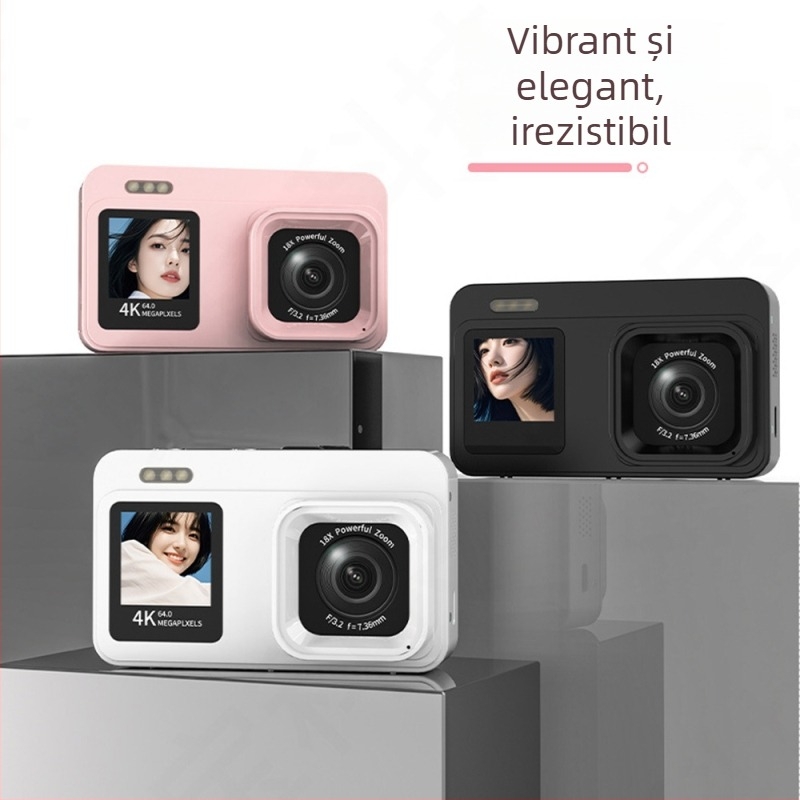Cameră digitală 4K cu senzor CMOS de 64 MP, zoom optic 18x, ecran LCD de 2,8 inchi, microfon mono