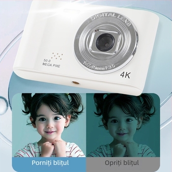 Cameră digitală D04 cu senzor CCD, zoom optic 8x, ecran HD LCD de 2,4 inch, obiectiv tip periscop, stocare pe card TF