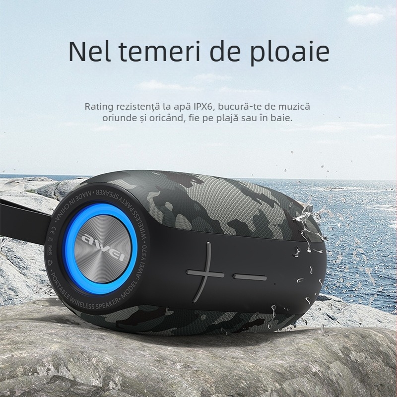 Boxă Bluetooth pentru exterior, robustă, 10W, IPX4 impermeabil, Bluetooth 5.0, baterie încorporată 1000–1200 mAh, răspuns în frecvență 80 Hz–15 kHz (IPX4; 10W; Bluetooth 5.0; 1000–1200 mAh; 80 Hz–15 kHz)