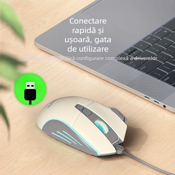 Mouse de gaming cu fir, 8 butoane și iluminare LED, DPI în patru niveluri pentru PC și laptop