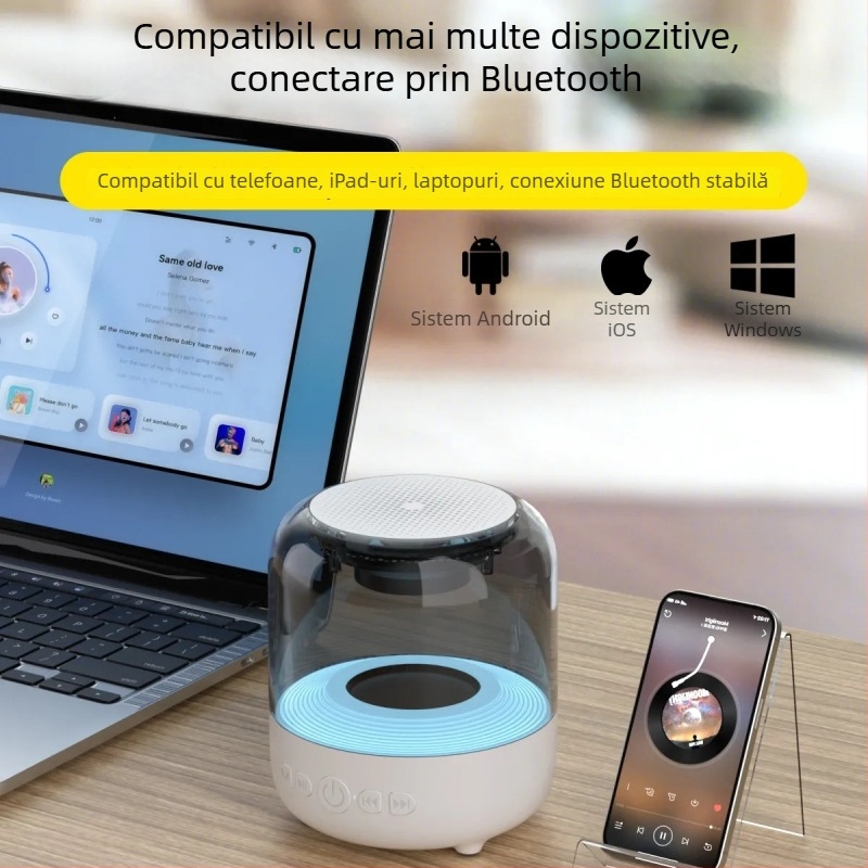 Boxă Bluetooth wireless cu horn de 3 inch și diafragmă; 5W ieșire; Bluetooth 5.3; răspuns în frecvență 100 Hz-20 kHz; rază 10 m.