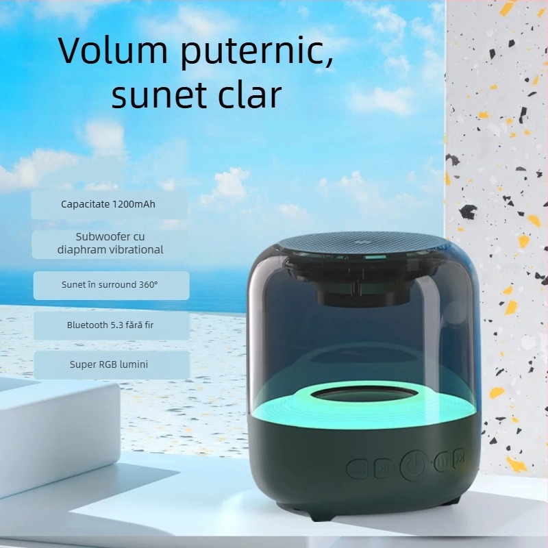Boxă Bluetooth wireless cu horn de 3 inch și diafragmă; 5W ieșire; Bluetooth 5.3; răspuns în frecvență 100 Hz-20 kHz; rază 10 m.
