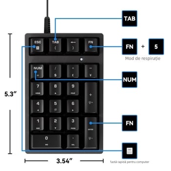 Pad numeric mecanic cu 21 taste, conectare USB, iluminare RGB, construcție rezistentă la apă