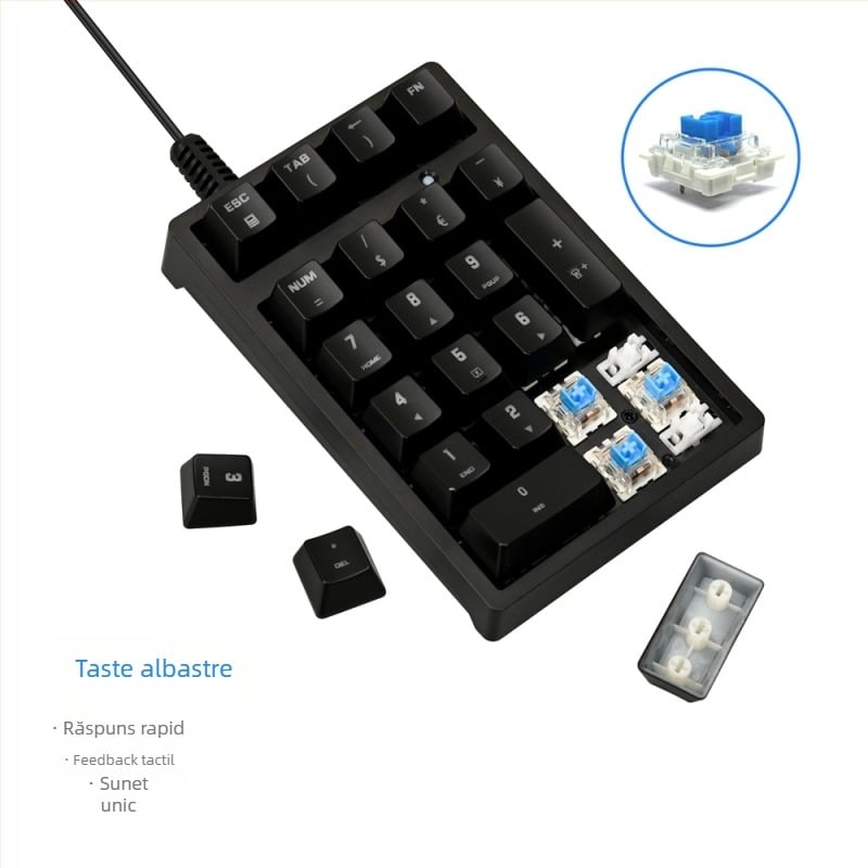 Pad numeric mecanic cu 21 taste, conectare USB, iluminare RGB, construcție rezistentă la apă