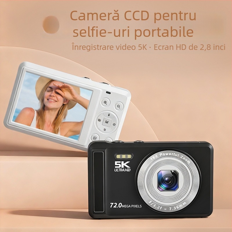 Cameră selfie portabilă cu senzor CMOS 1/4-inch, 16 MP, rezoluție maximă 4608x2560, ecran LCD HD de 2,8-inch, zoom digital 16x