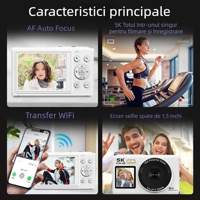Cameră CCD cu fotografie HD 5K, 80MP, cameră digitală cu ecran dual pentru selfie-uri pe campus și călătorii