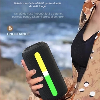 Boxă Bluetooth portabilă cu bas profund, Bluetooth 5.3, putere 10W, IPX5, baterie încorporată 4000–6000 mAh, răspuns în frecvență 20 Hz–20 kHz