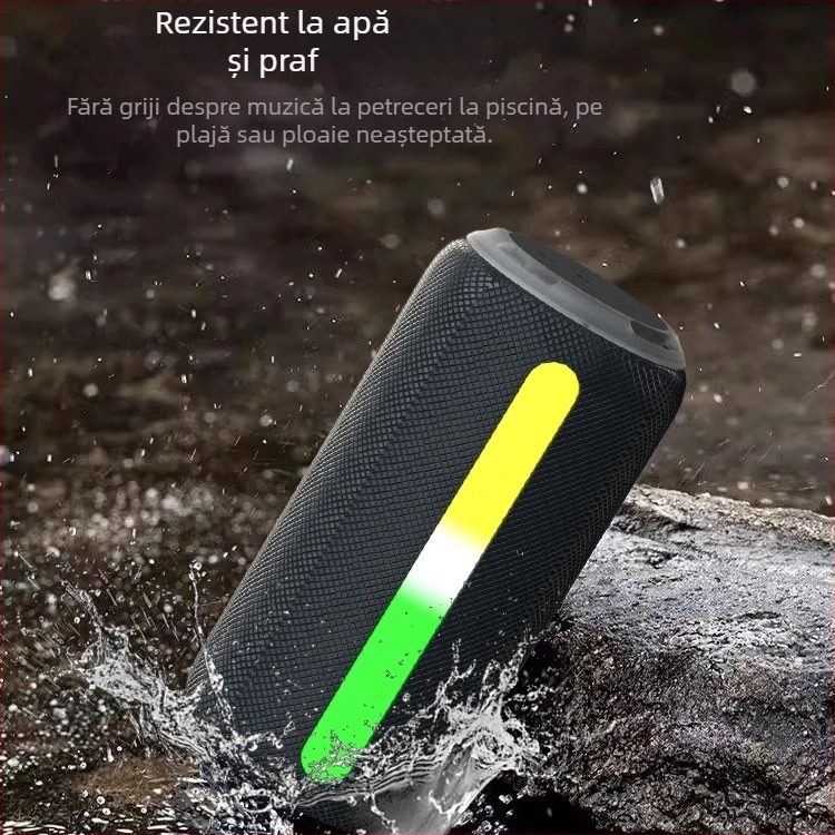 Boxă Bluetooth portabilă cu bas profund, Bluetooth 5.3, putere 10W, IPX5, baterie încorporată 4000–6000 mAh, răspuns în frecvență 20 Hz–20 kHz