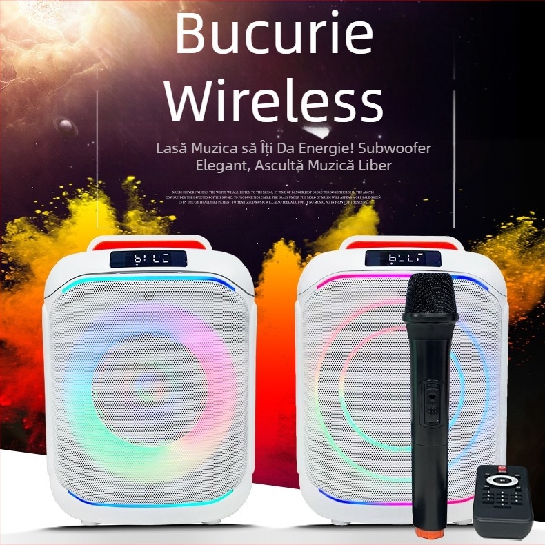 Microfon wireless pentru karaoke cu difuzor Bluetooth – Difuzoare duale 40W, rază de 10 m, baterie încorporată 2000–4000mAh, USB/SD/3.5mm şi Bluetooth, slot pentru card