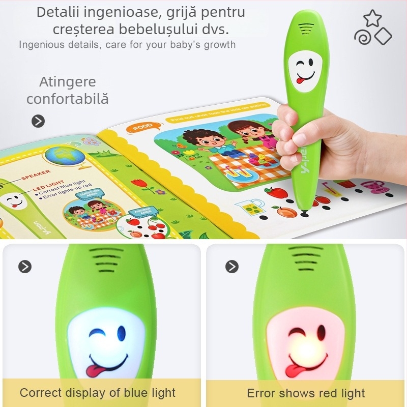 Pix de citire cu puncte pentru învățare timpurie, cititor de cărți și carduri, sunete interactive și atingere pentru copii 4–6 ani