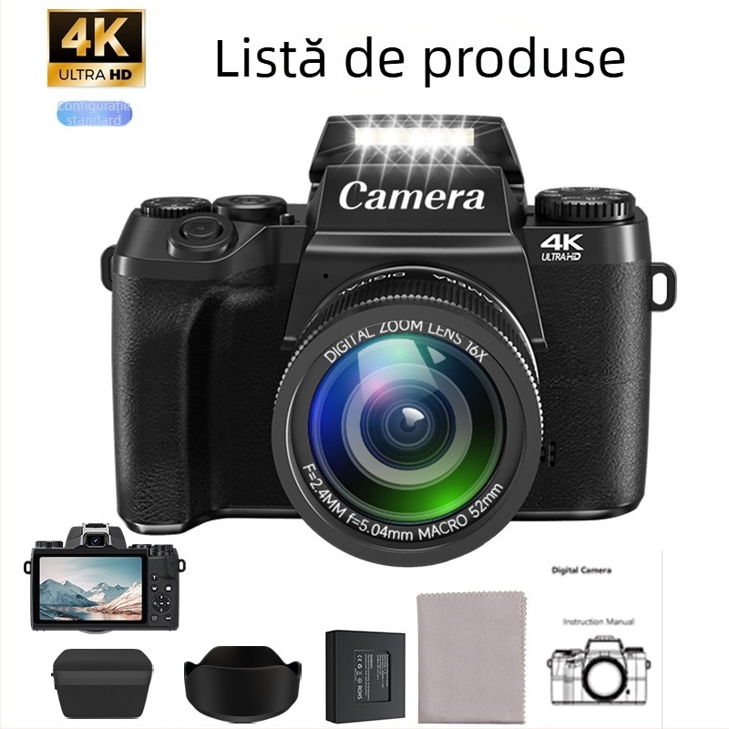 Fotocameră digitală cu senzor CMOS de 64 MP, 1/2.8, ecran tactil de 4,0 inchi, zoom digital 16x, rezoluție maximă 3840x2160, obiectiv periscop