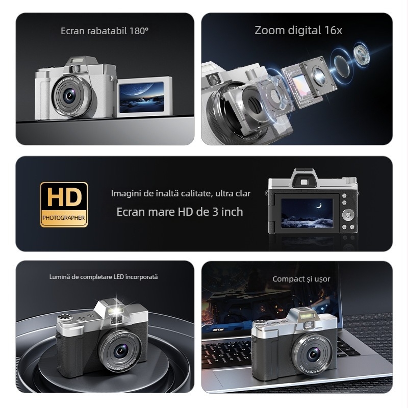 Model M23, seria Flip Screen, aparat digital fără oglindă, modul selfie, 16x zoom optic, ecran HD de 3,0 inci