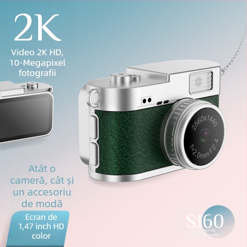 Cameră digitală Vintage pentru studenți Q160 – senzor CCD, 8 MP, obiectiv periscop, ecran LCD HD, stabilizare electronică a imaginii