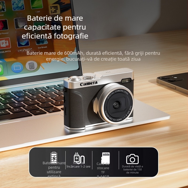 Camera digitală pentru copii, entry-level, cu obiectiv dual și mod selfie, 48 MP CMOS 1/2,3 inch, zoom optic 16x, ecran LCD de 2,4 inch, USB 3.0