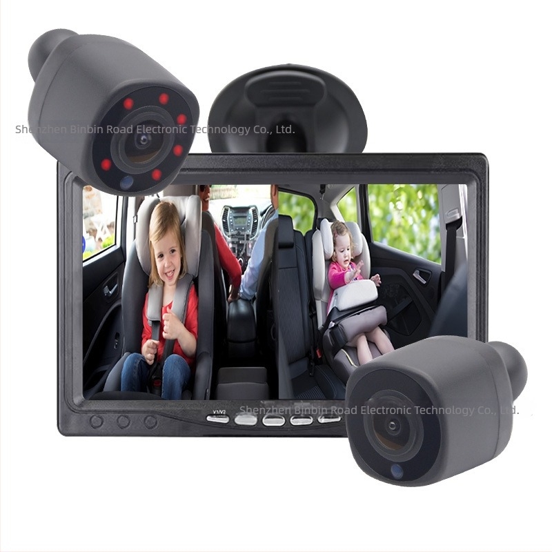 Monitor auto cu ecran divizat, dual canal, cu ventuză, IR pentru vizionare de noapte, 1280x720, AHD 720p