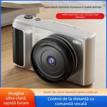 Cameră digitală fără oglindă, senzor CMOS 14 MP (1/1.8 inch), obiectiv tip periscop, zoom digital 16x, ecran LCD 2.8 inch HD, control manual complet — ideală pentru selfie-uri și vlog